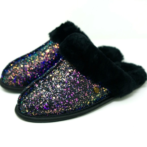 UGG Scuffette II Cosmos Glitter Black Scuff Sheepskin Slippers 🌈 🖤 - Picture 4 of 7